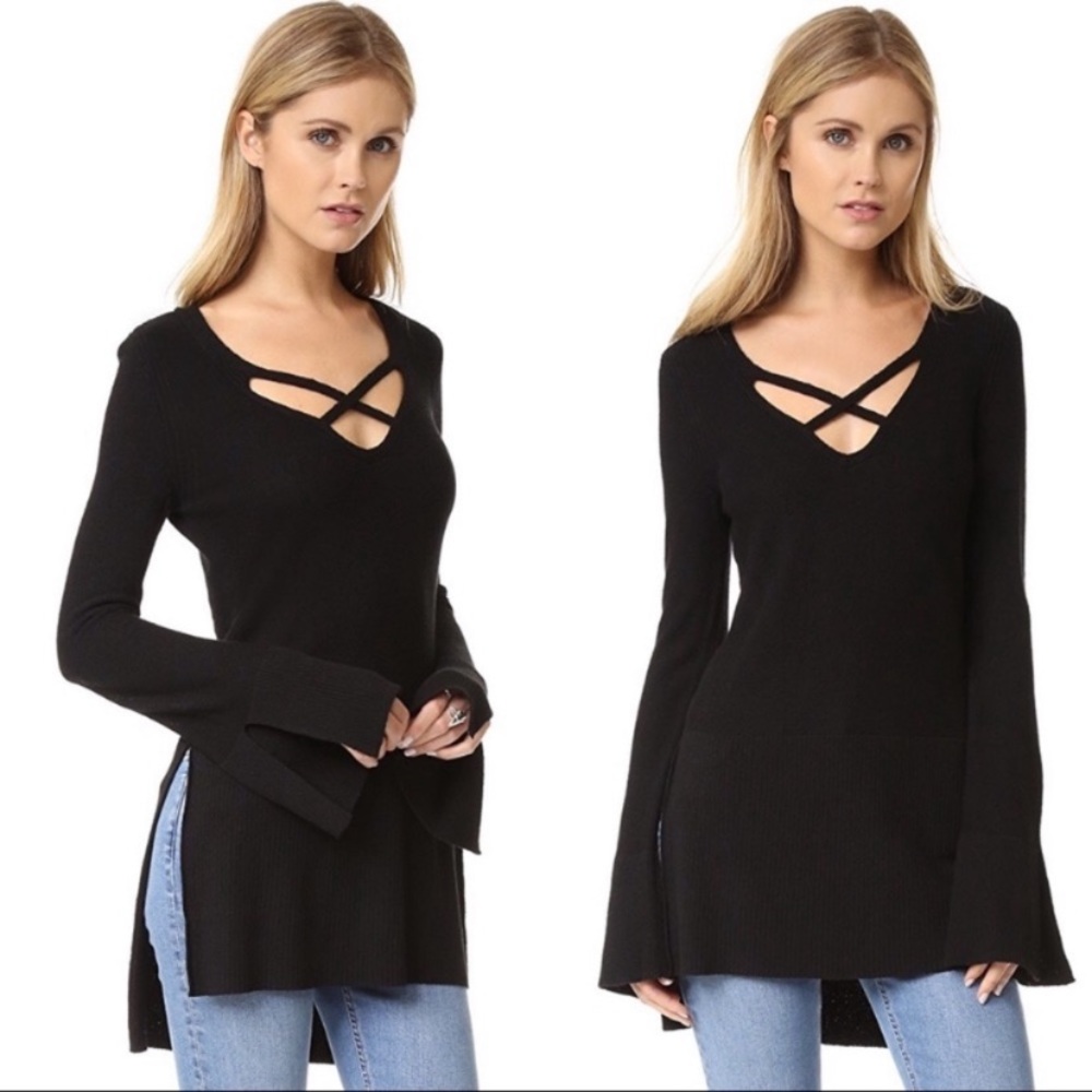 Free People Black Crisscross V-Neck Sweater